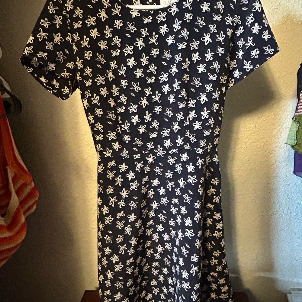 Vintage Floral Navy and White Dress